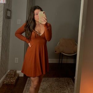 Burnt Orange V-neck Dress